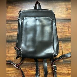 Lodis Black Leather Zip Backpack